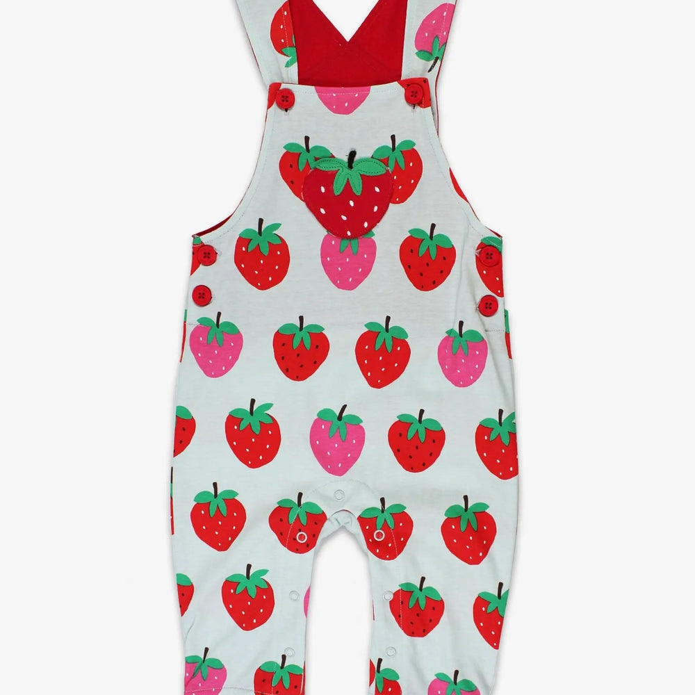 Organic Strawberry Print Dungarees Toby Tiger
