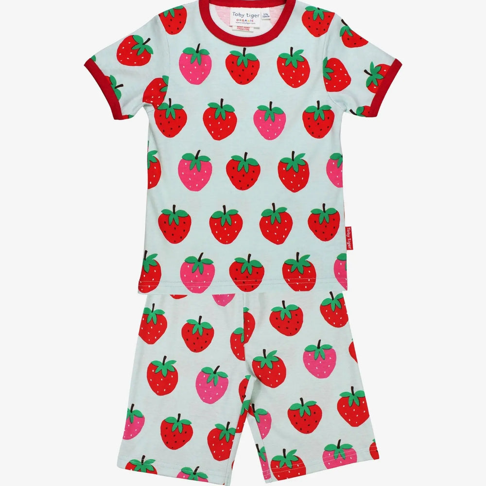 Organic Strawberry Print Short Pyjamas Toby Tiger