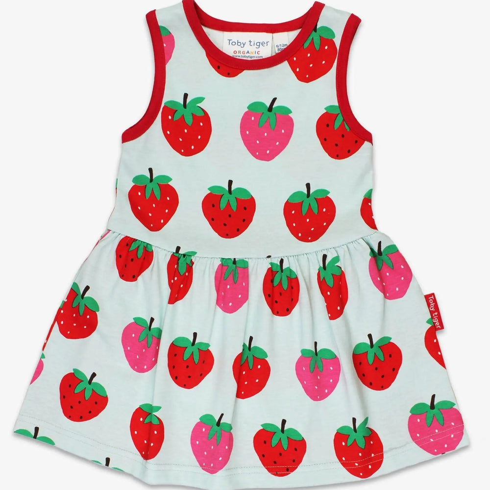 Organic Strawberry Print Summer Dress Toby Tiger