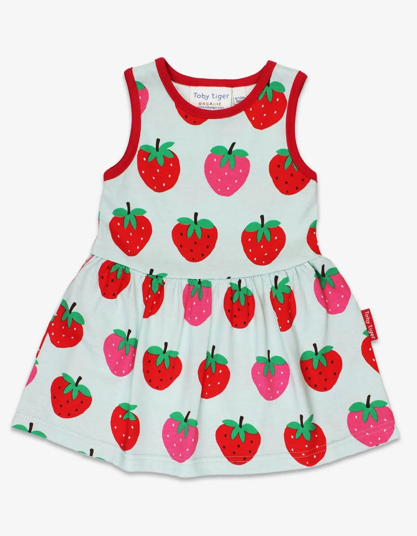 Organic Strawberry Print Summer Dress Toby Tiger