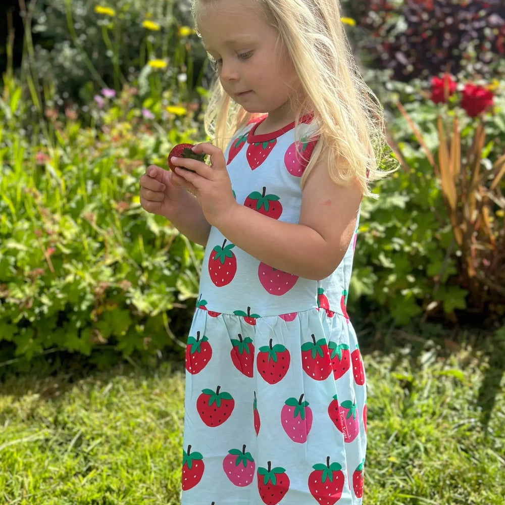 Organic Strawberry Print Summer Dress Toby Tiger