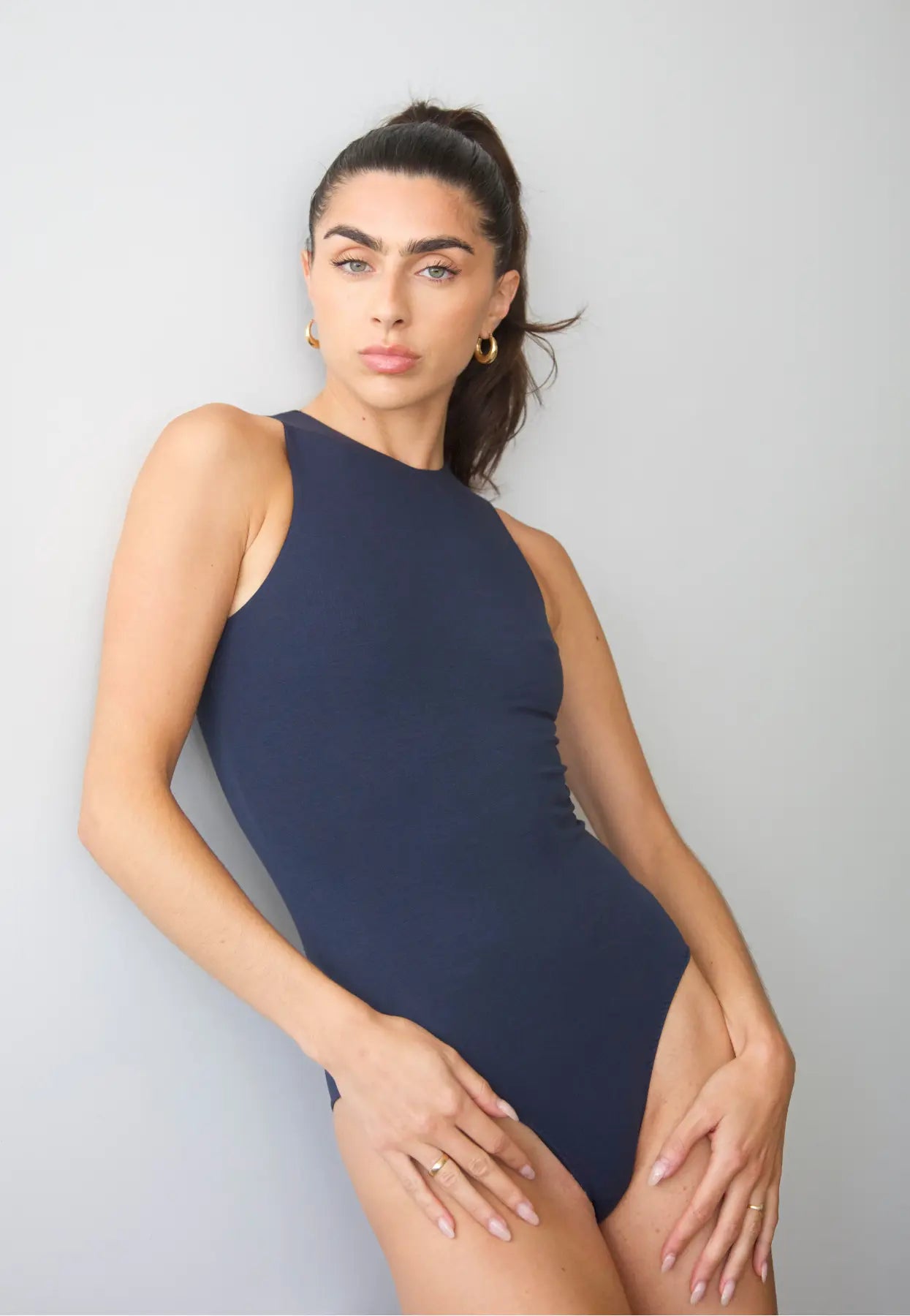 Organic Stretch High-Neck Sleeveless Bodysuit, Outer Space Pantee