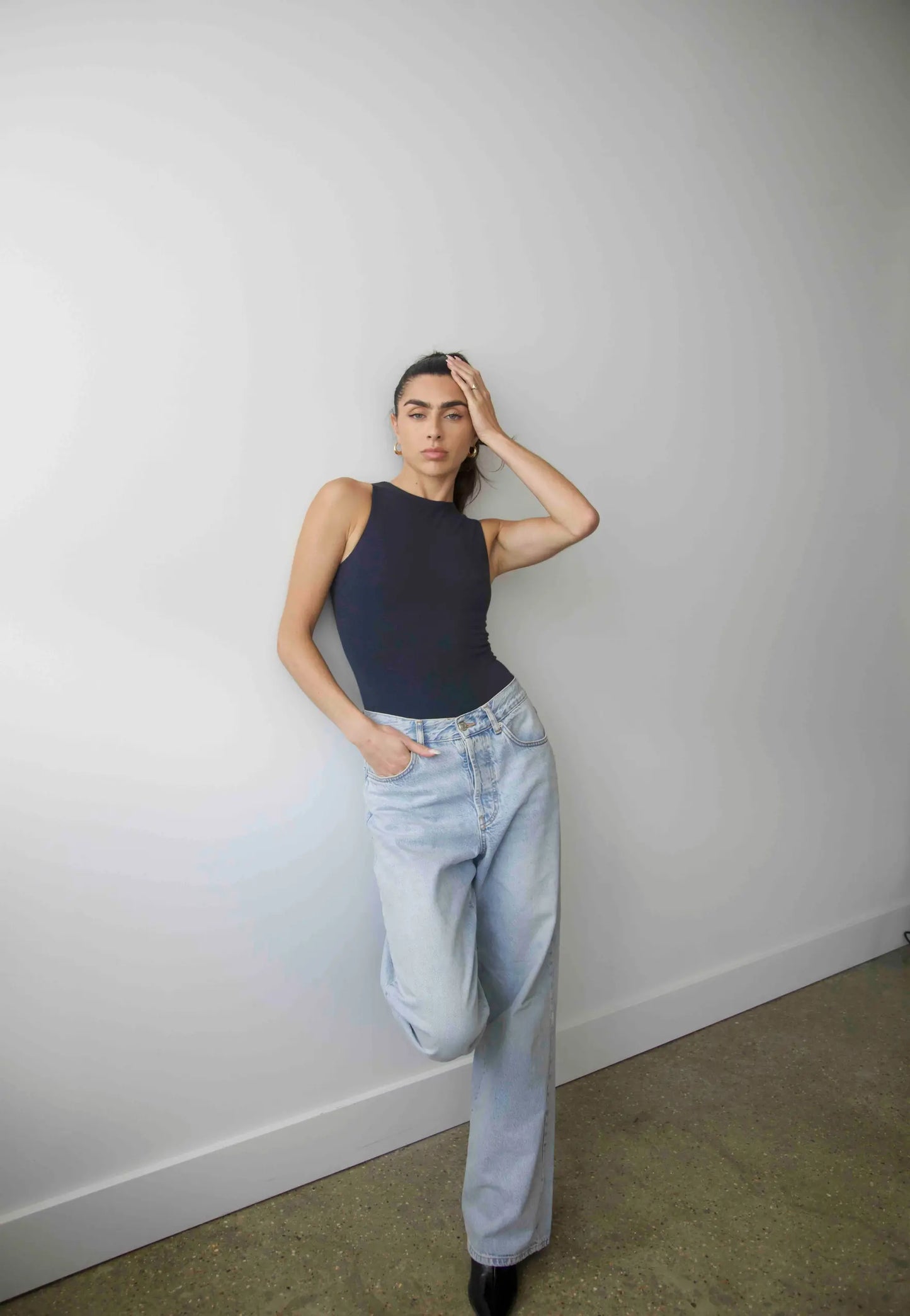 Organic Stretch High-Neck Sleeveless Bodysuit, Outer Space Pantee