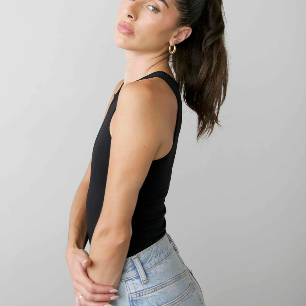 Organic Stretch High-Neck Tank Top, Black Pantee