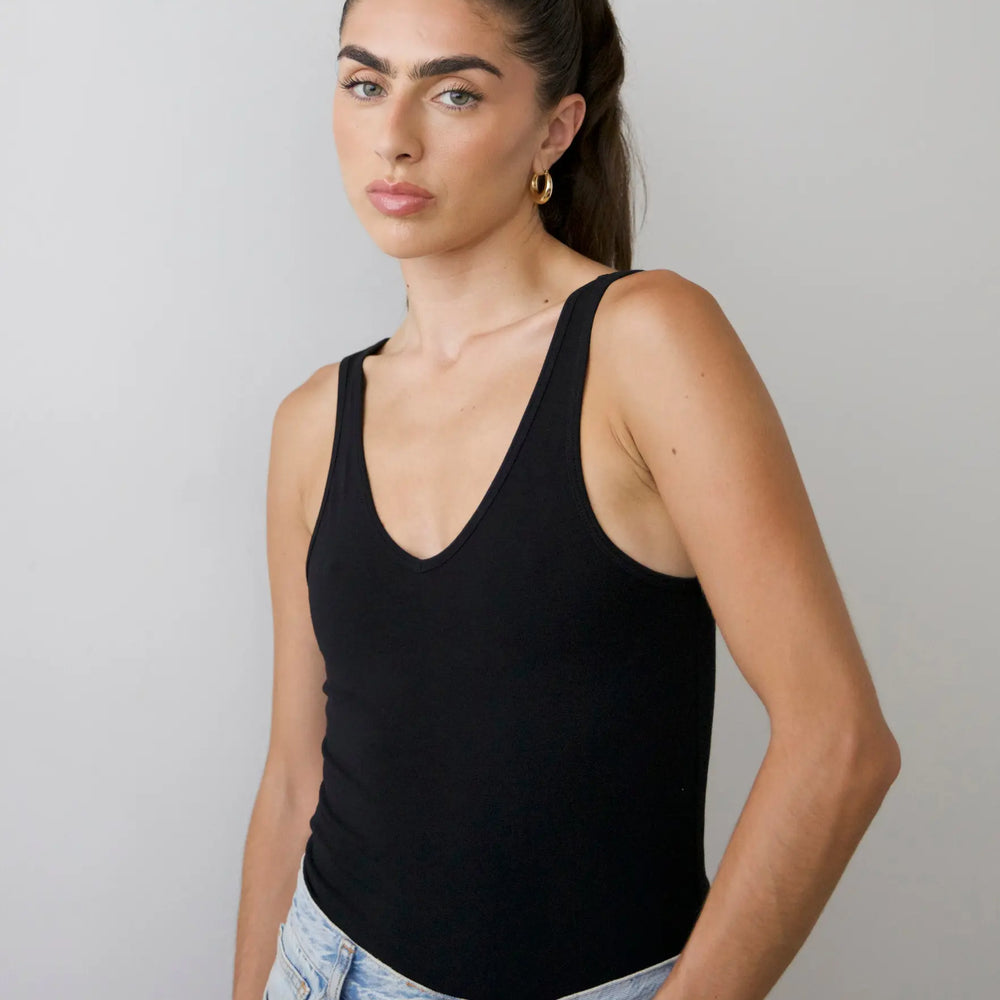 Organic Stretch V-Neck Tank Top, Black Pantee