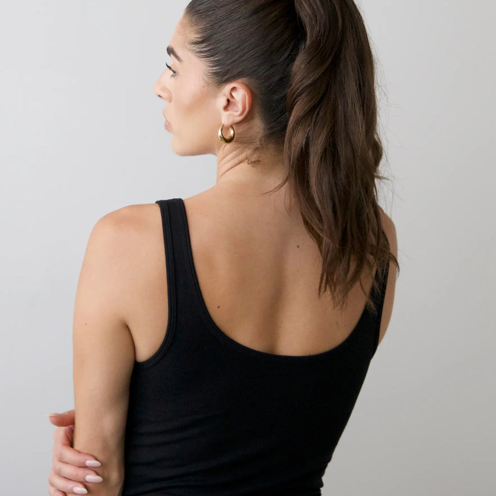 Organic Stretch V-Neck Tank Top, Black Pantee