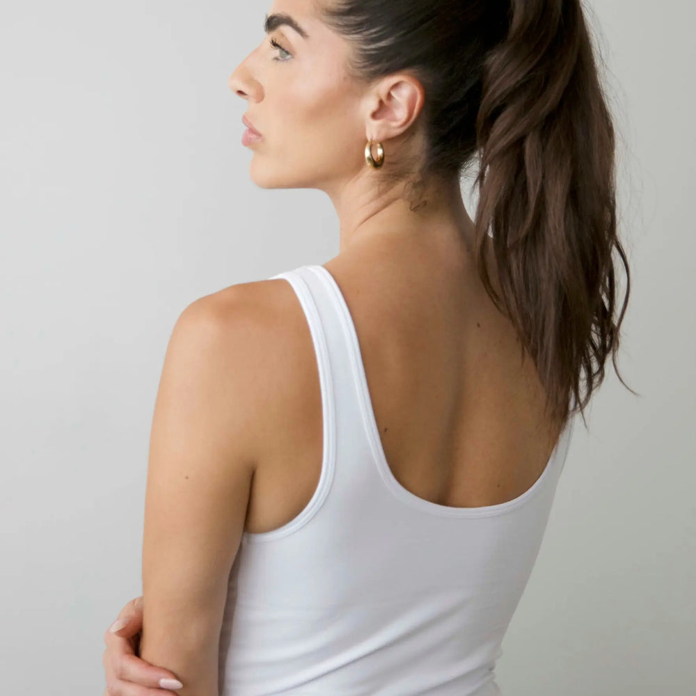 Organic Stretch V-Neck Tank Top, White Pantee