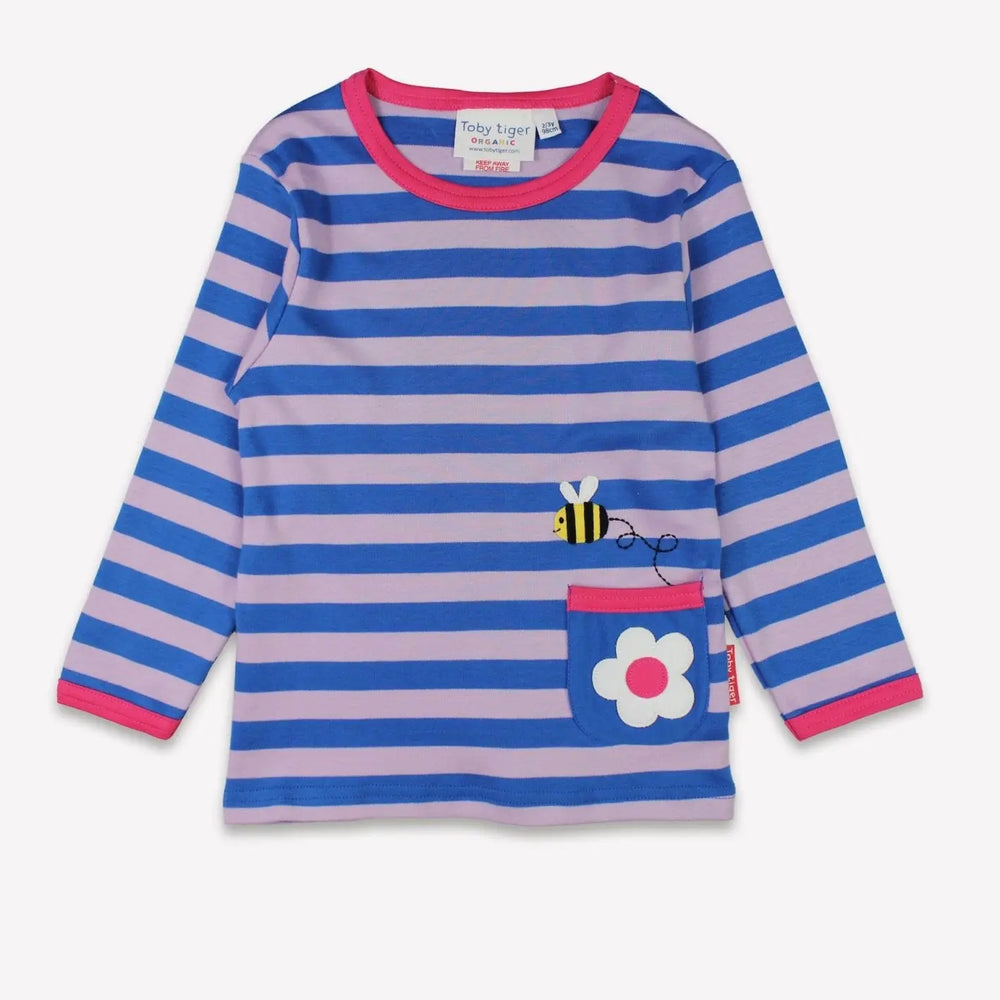 Organic Striped Daisy Applique Long-Sleeved T-Shirt Toby Tiger