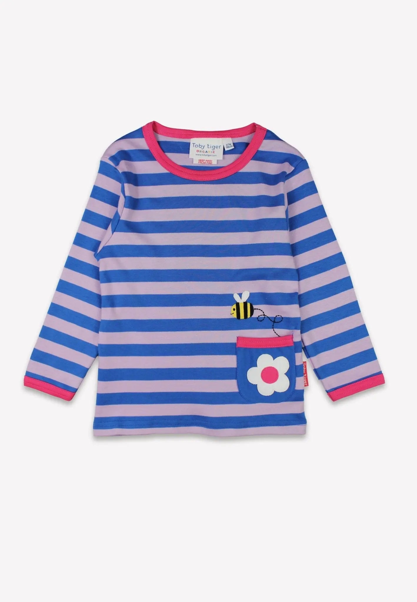 Organic Striped Daisy Applique Long-Sleeved T-Shirt Toby Tiger