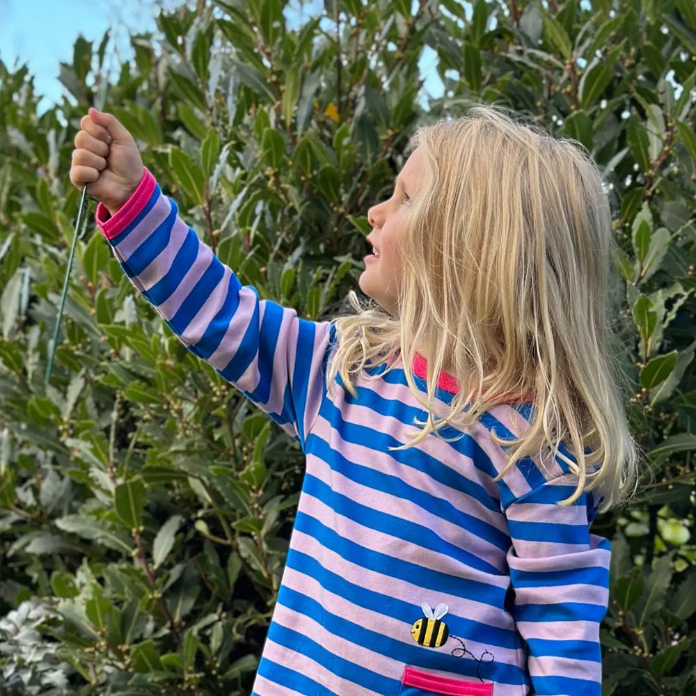 Organic Striped Daisy Applique Long-Sleeved T-Shirt Toby Tiger