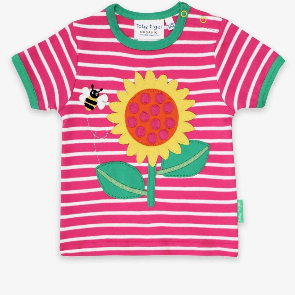 Organic Sunflower Applique Short-Sleeved T-Shirt Toby Tiger