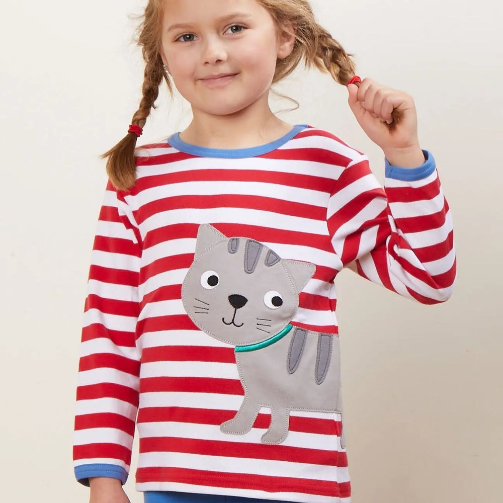 Organic Tabby Cat Applique Long-Sleeved T-Shirt Toby Tiger