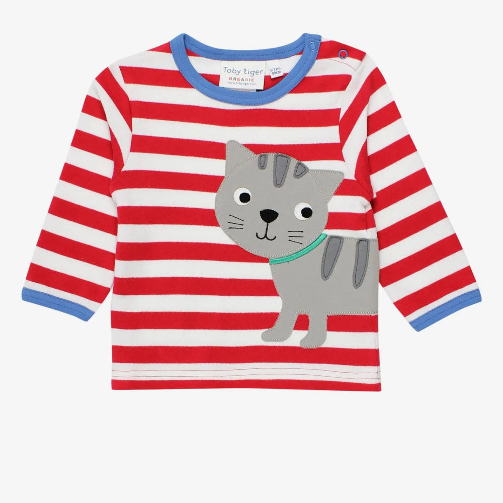 Organic Tabby Cat Applique Long-Sleeved T-Shirt Toby Tiger