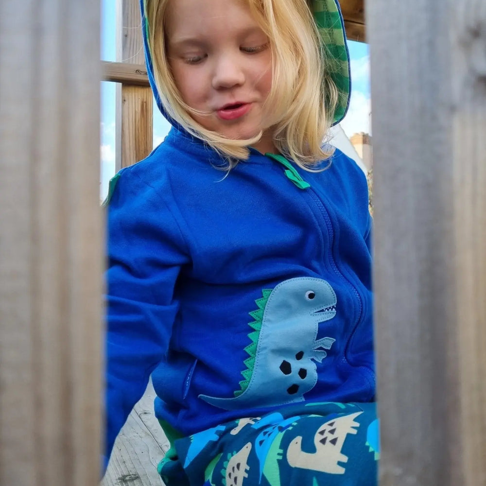 Organic Tonal Dinosaur Applique Hoodie Toby Tiger