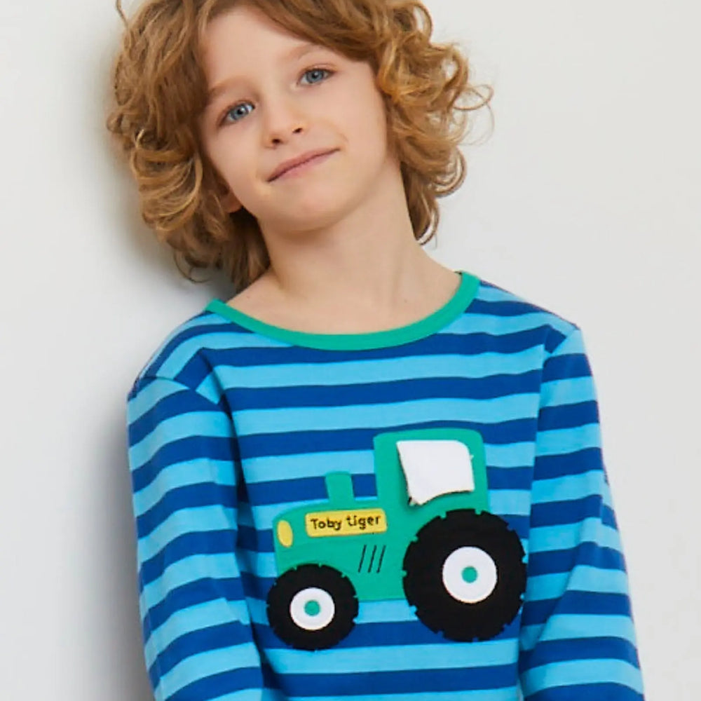 Organic Tractor Applique Long-Sleeved T-Shirt Toby Tiger