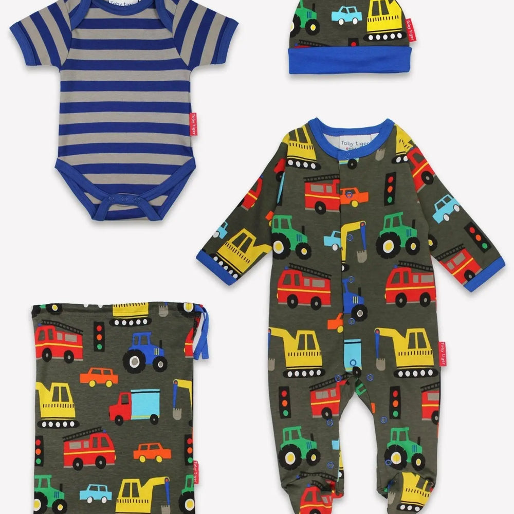 Organic Transport Print Baby Gift Set Toby Tiger