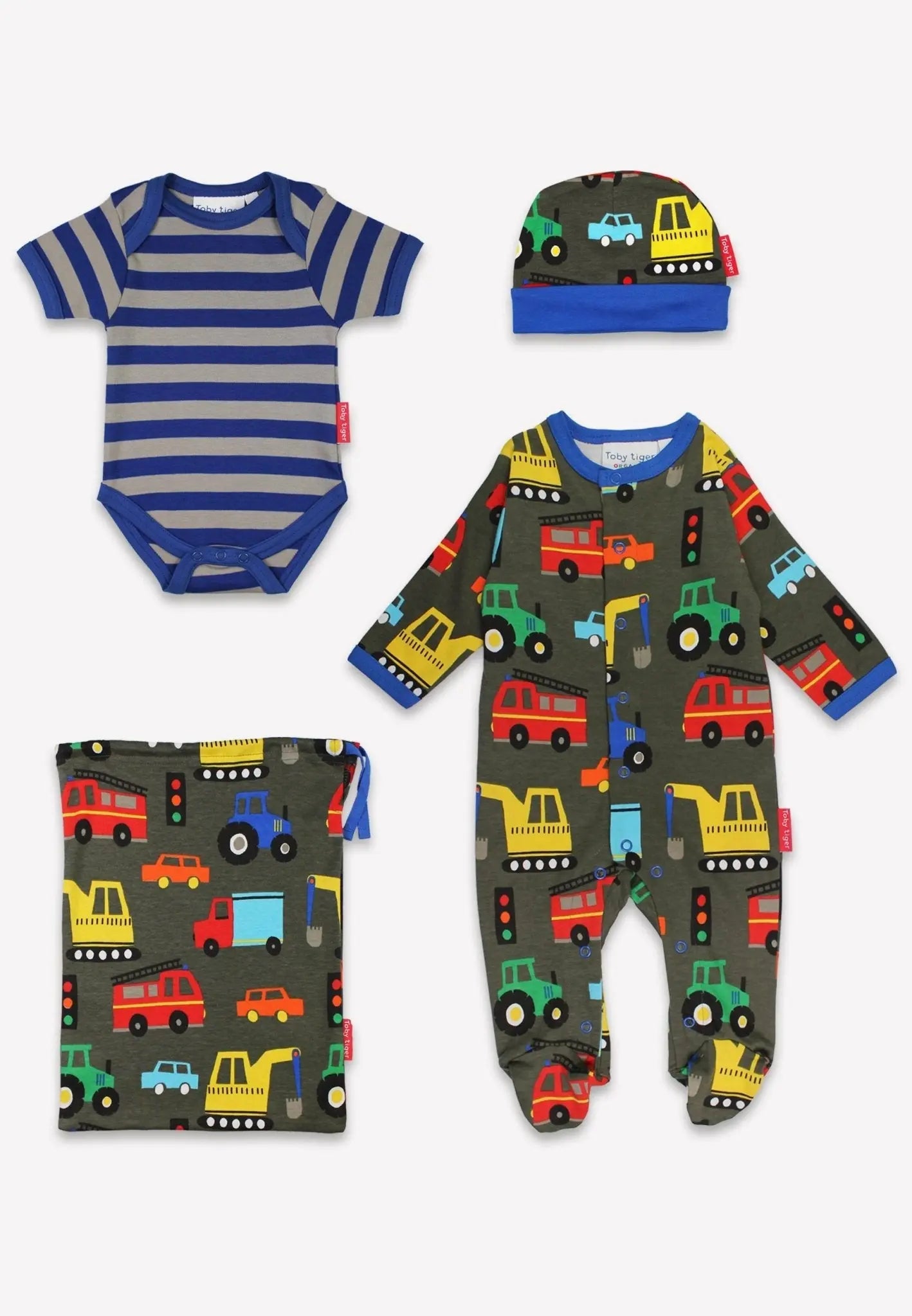 Organic Transport Print Baby Gift Set Toby Tiger