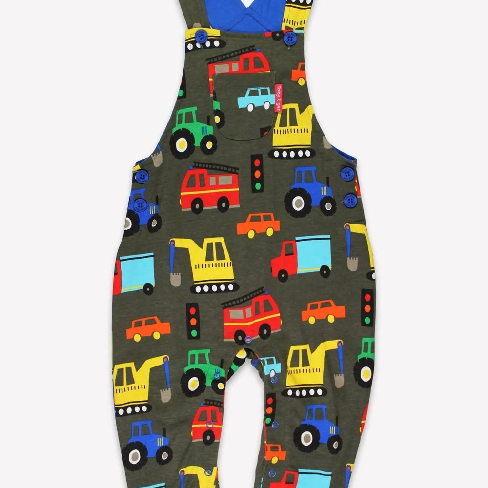 Organic Transport Print Dungarees Toby Tiger