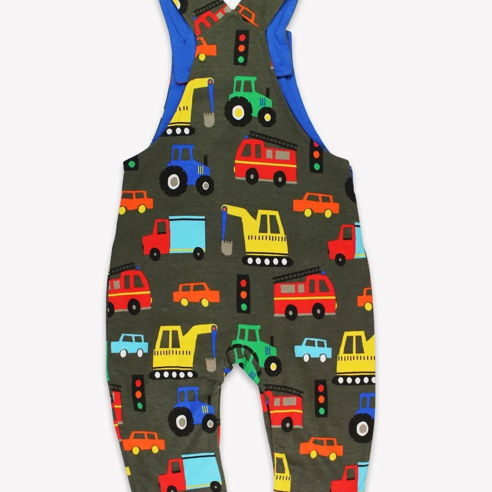 Organic Transport Print Dungarees Toby Tiger