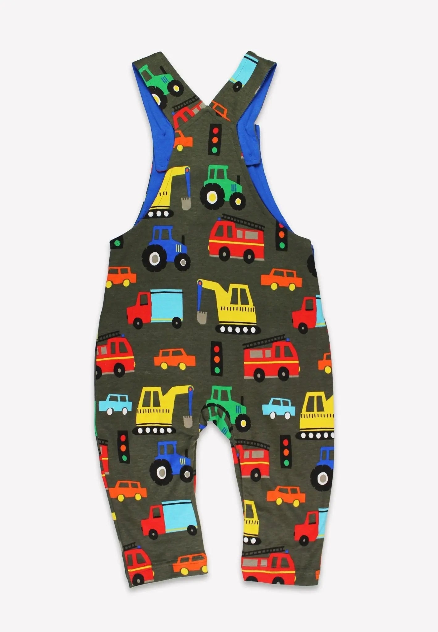 Organic Transport Print Dungarees Toby Tiger