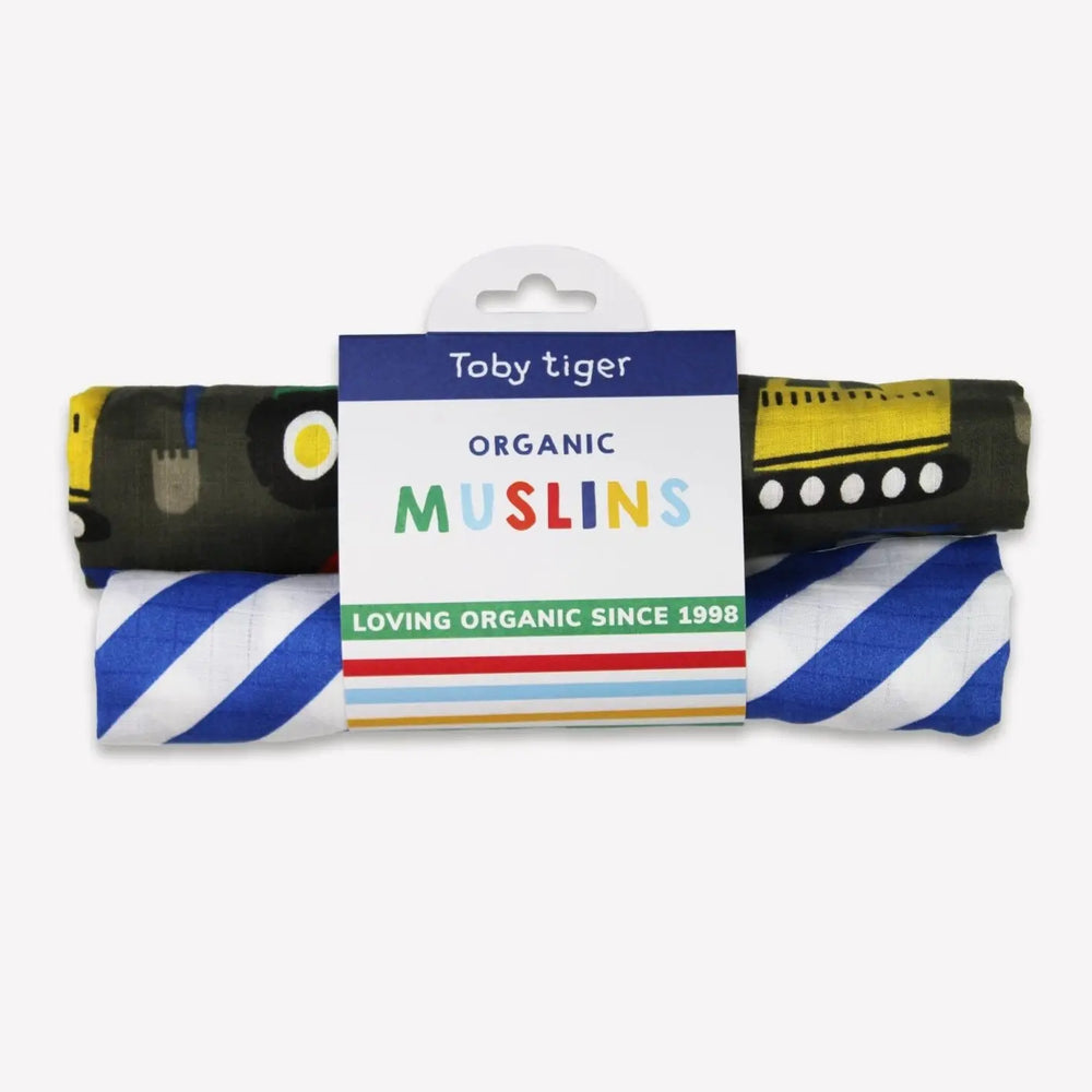 Organic Transport Print Muslin 2-Pack Toby Tiger