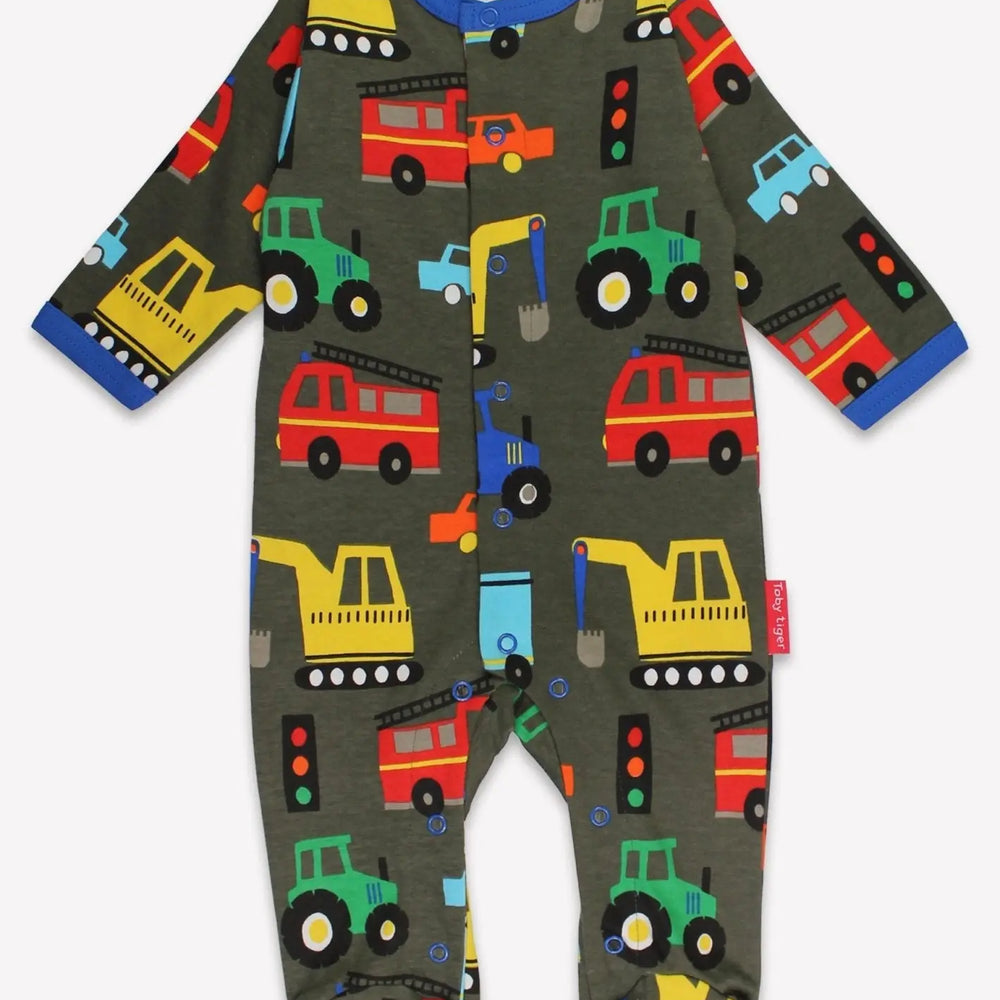 Organic Transport Print Sleepsuit Toby Tiger