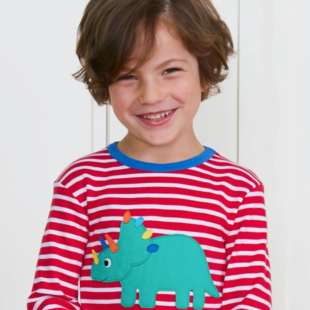 Organic Triceratops Applique Long-Sleeved T-Shirt Toby Tiger