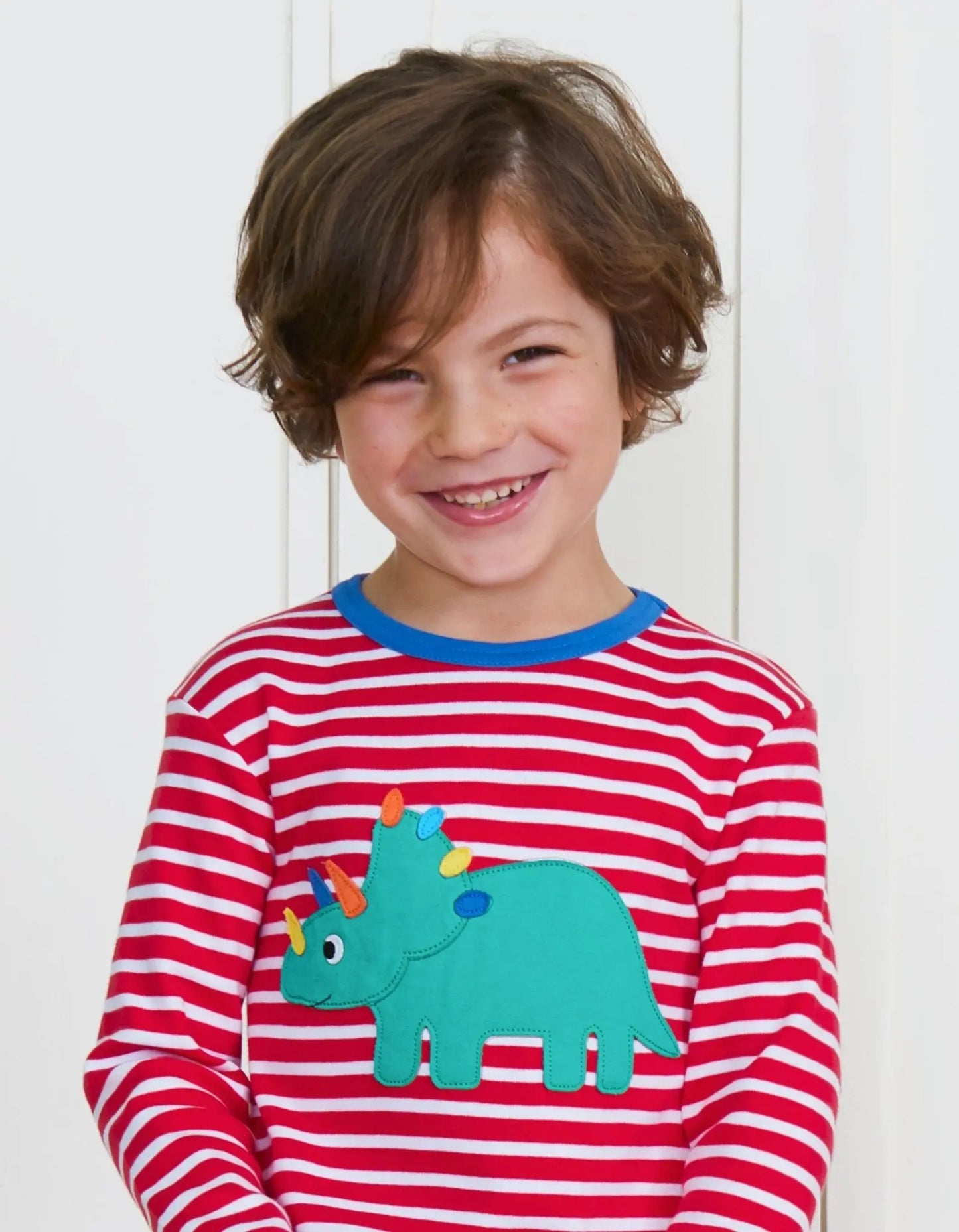Organic Triceratops Applique Long-Sleeved T-Shirt Toby Tiger