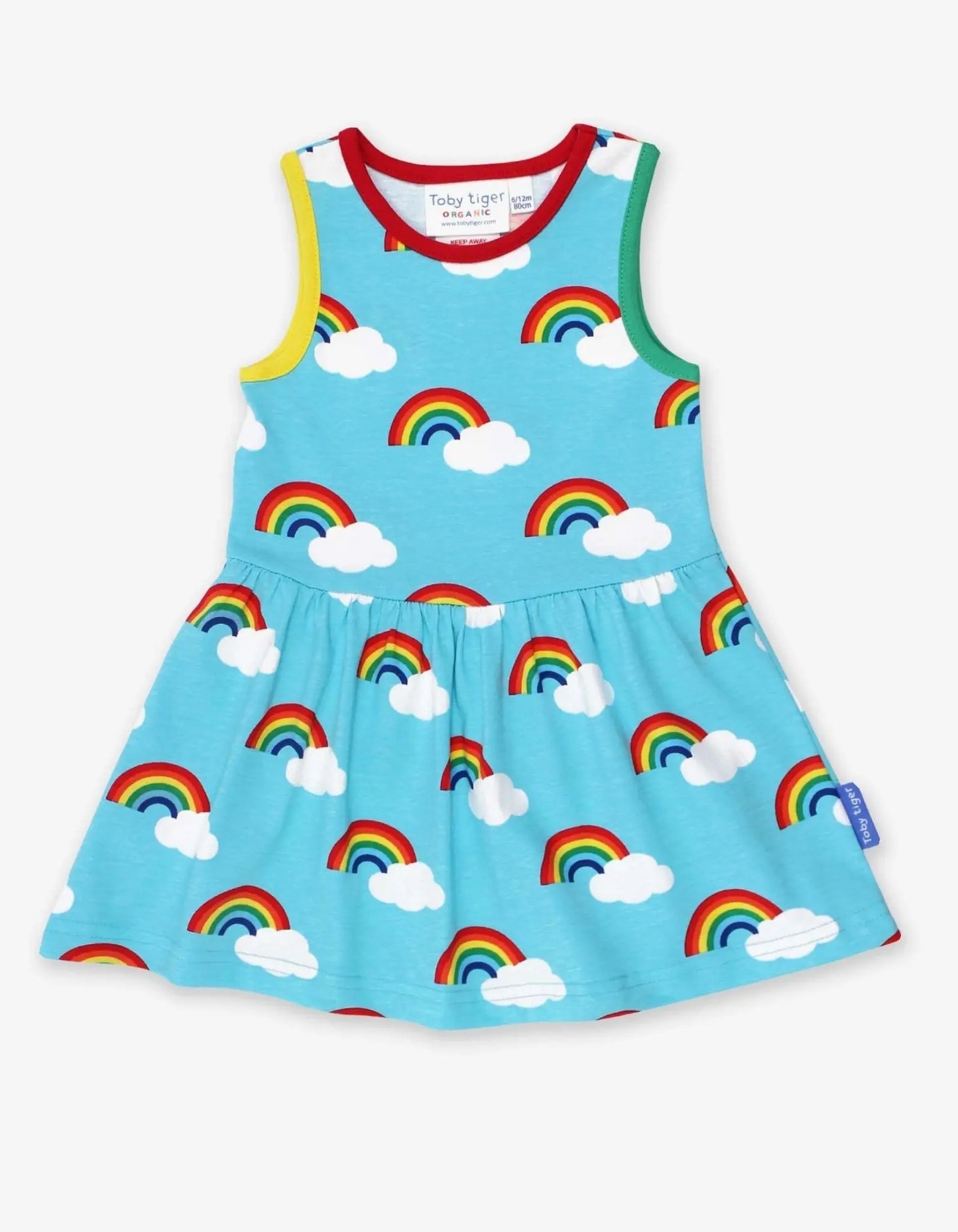 Organic Turquoise Rainbow Print Summer Dress Toby Tiger
