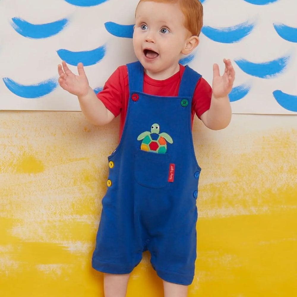 Organic Turtle Applique Dungaree Shorts Toby Tiger