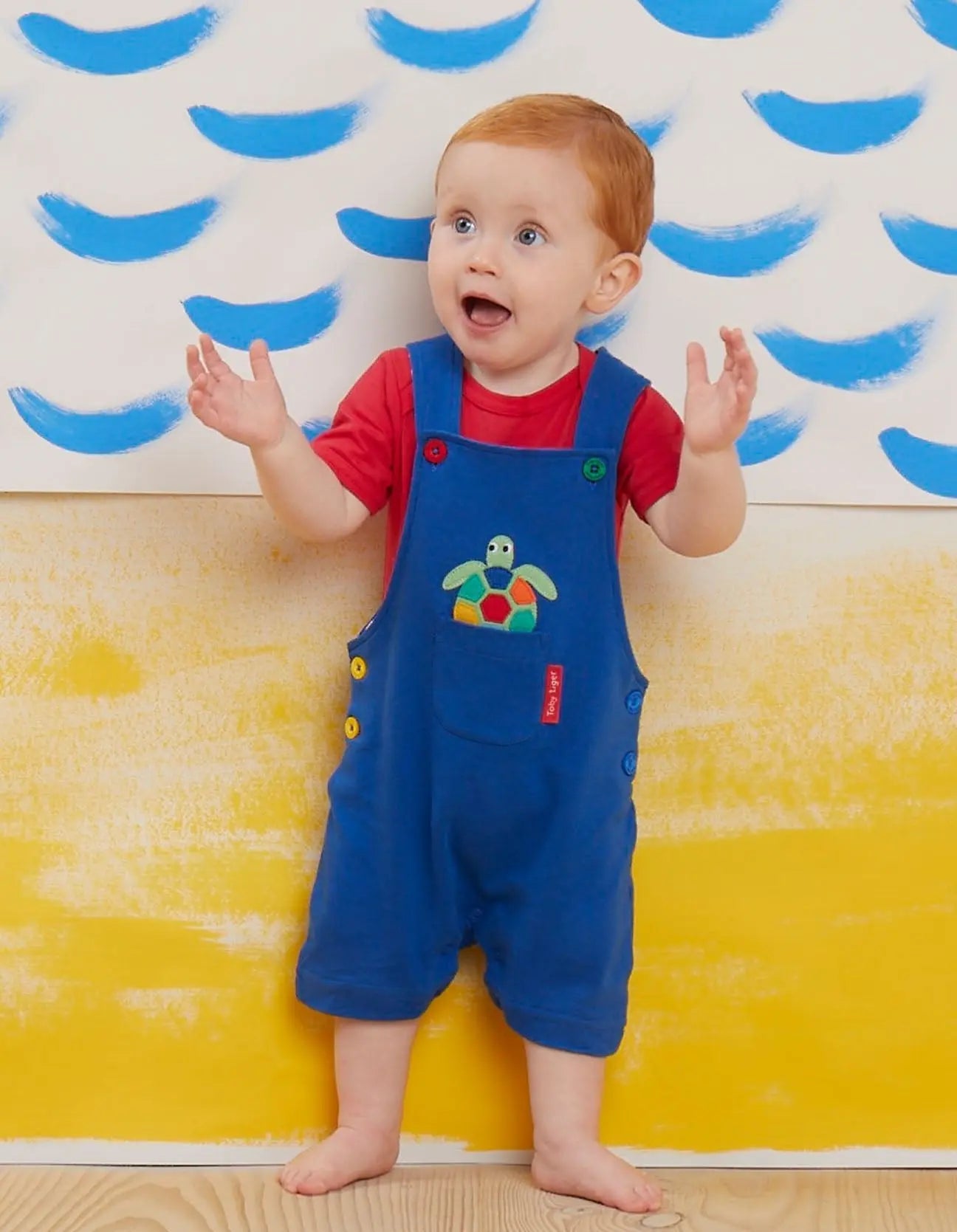 Organic Turtle Applique Dungaree Shorts Toby Tiger