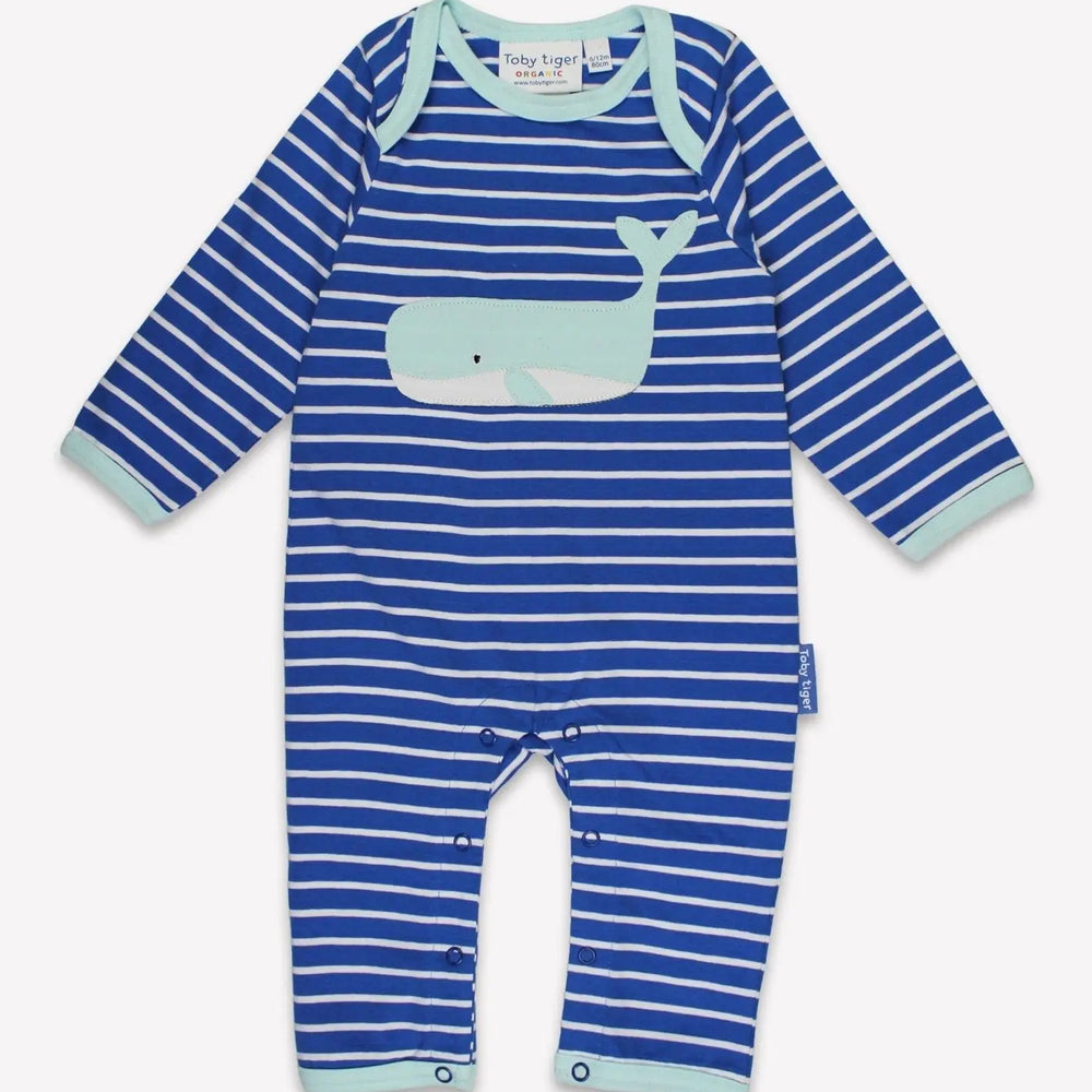 Organic Whale Waves Applique Sleepsuit Toby Tiger