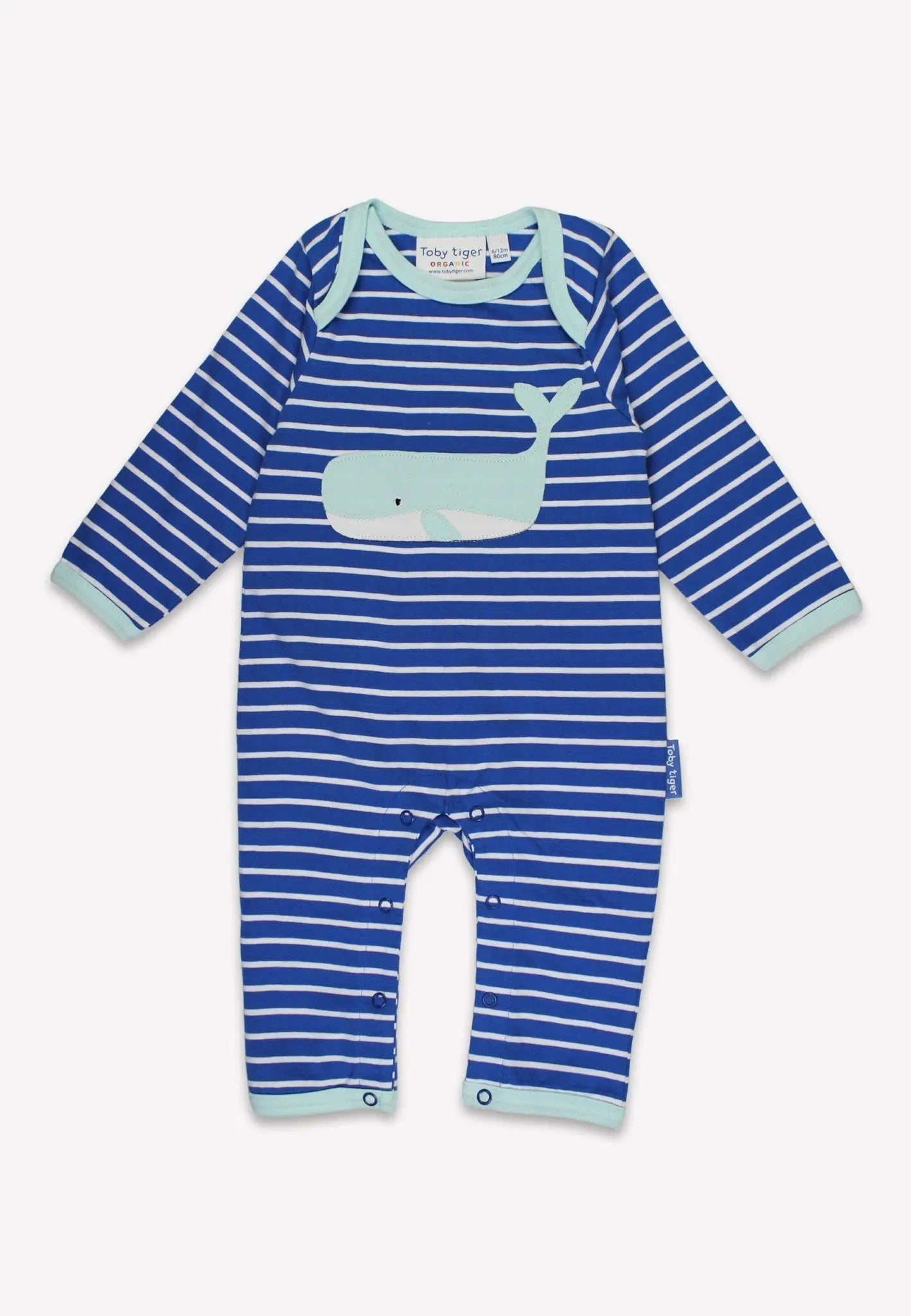 Organic Whale Waves Applique Sleepsuit Toby Tiger