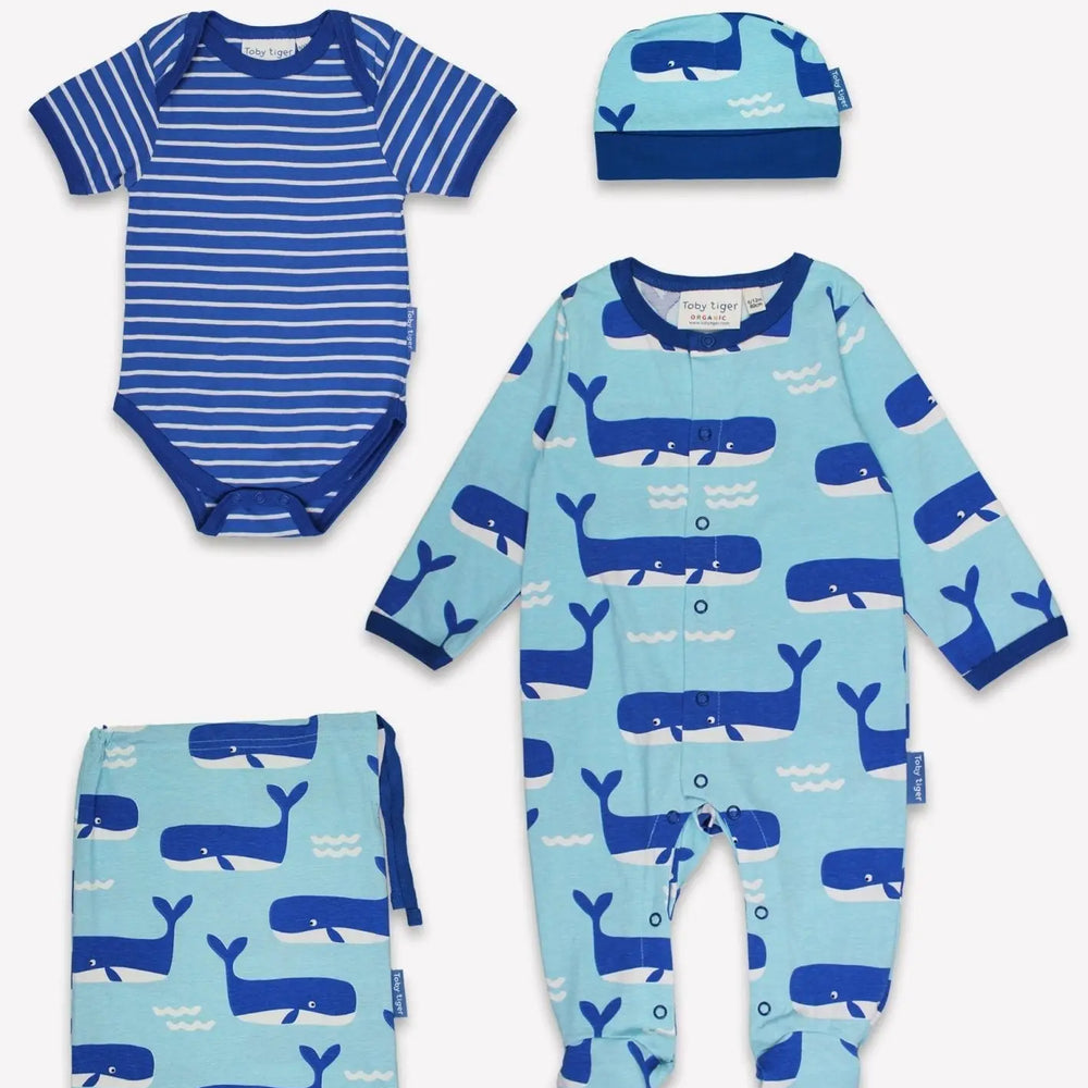 Organic Whale Waves Print Baby Gift Set Toby Tiger