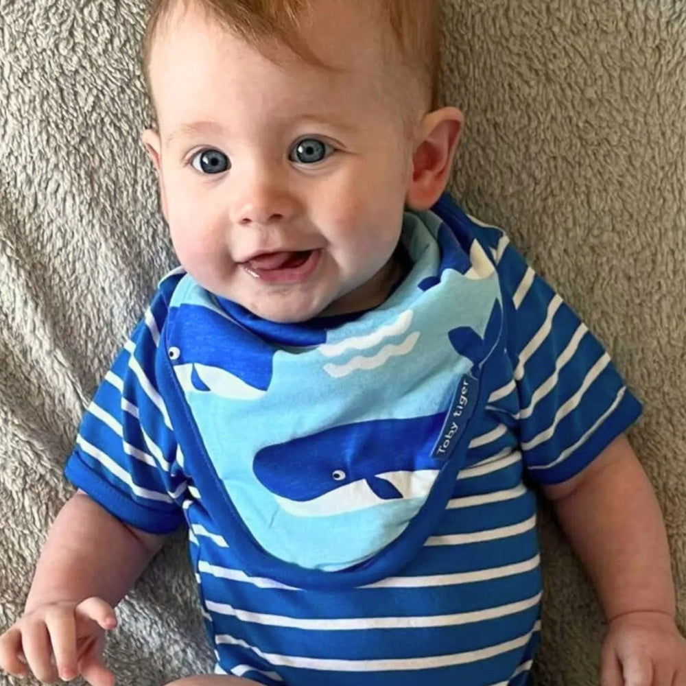 Organic Whale Waves Print Dribble Bib Toby Tiger