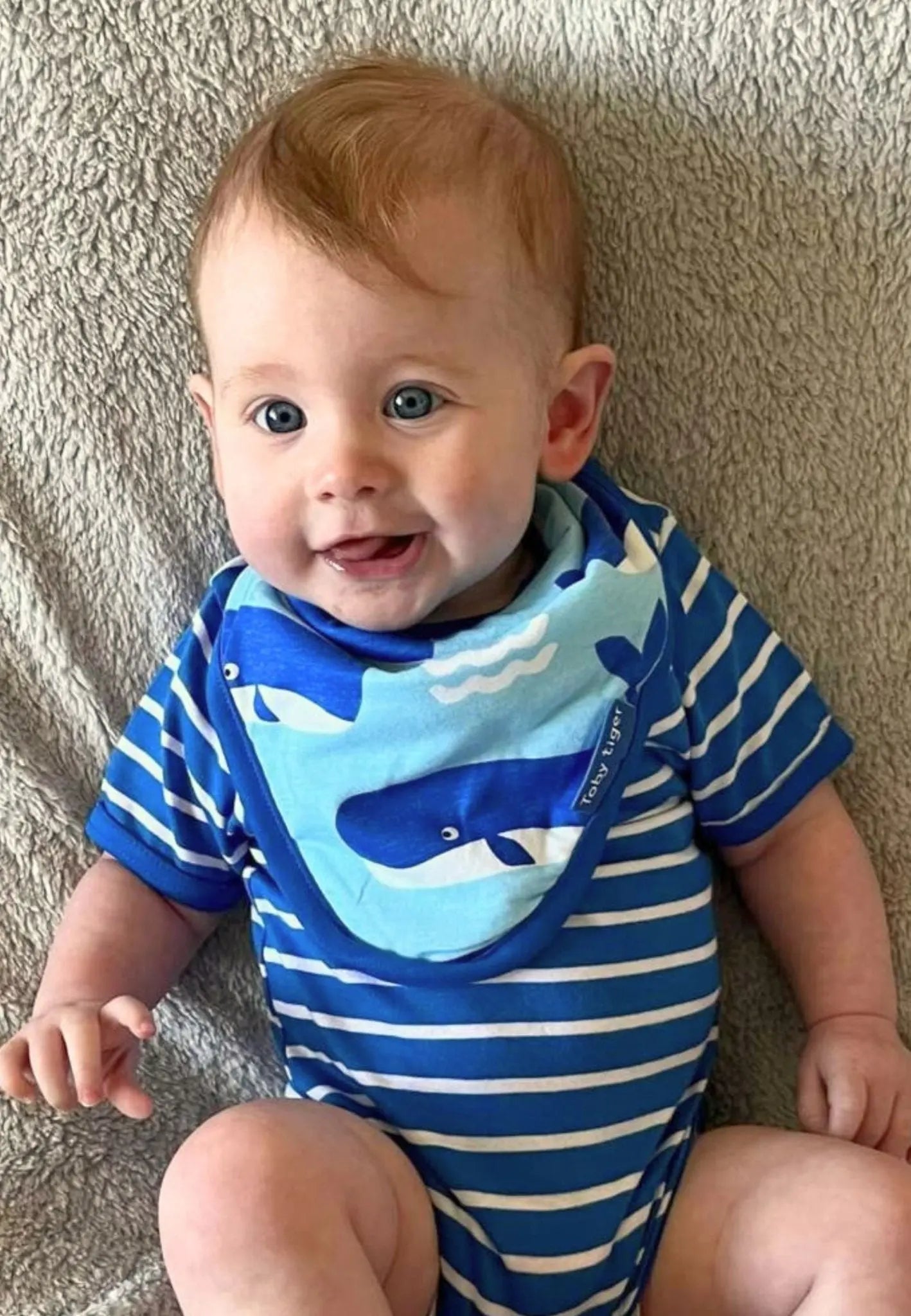 Organic Whale Waves Print Dribble Bib Toby Tiger