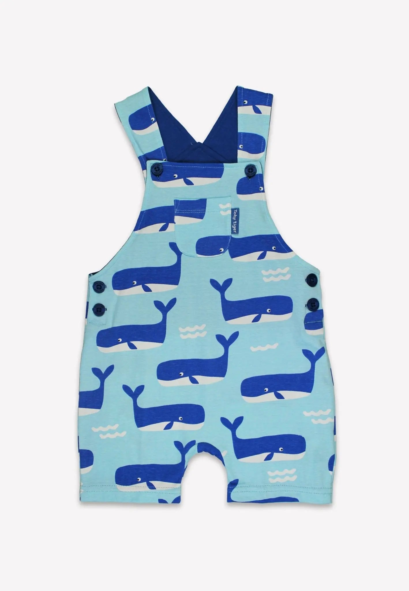 Organic Whale Waves Print Dungaree Shorts Toby Tiger