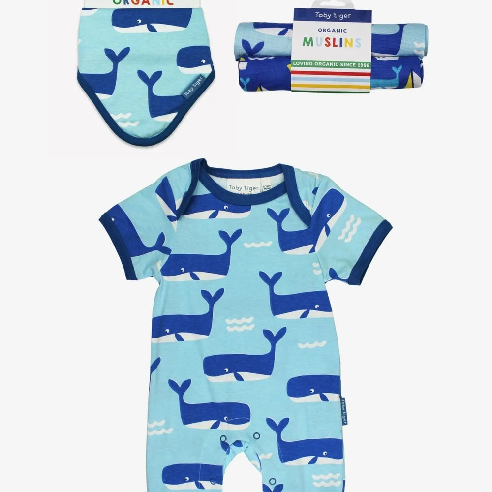 Organic Whale Waves Print Romper Baby Bundle Toby Tiger