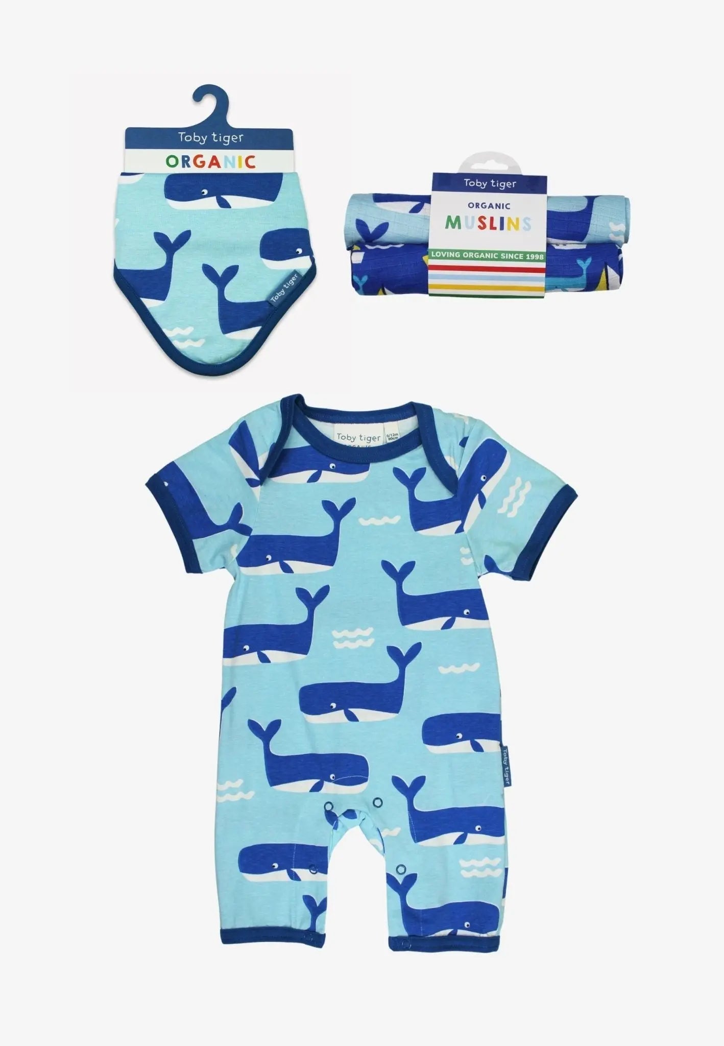 Organic Whale Waves Print Romper Baby Bundle Toby Tiger