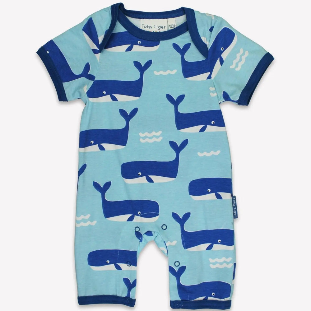 Organic Whale Waves Print Romper Toby Tiger