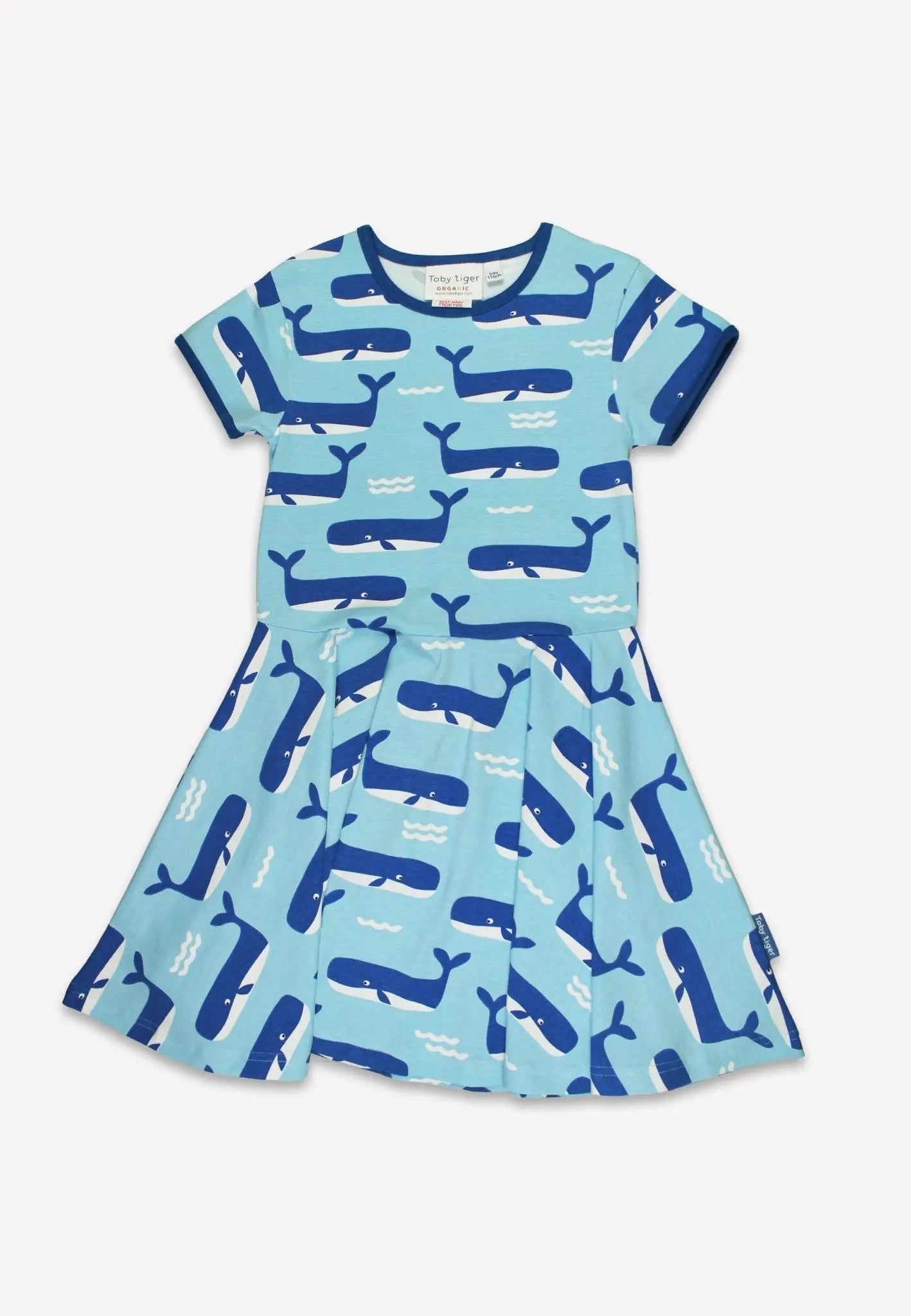 Organic Whale Waves Print Short Sleeved Skater Dress Toby Tiger