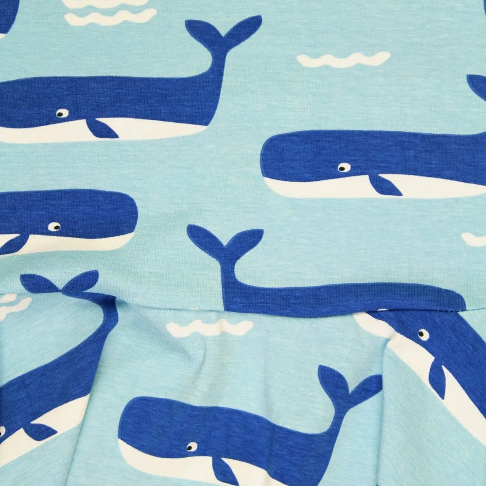 Organic Whale Waves Print Short Sleeved Skater Dress Toby Tiger