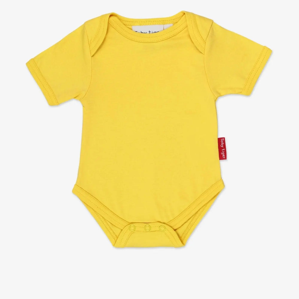 Organic Yellow Basic Short-Sleeved Baby Bodysuit Toby Tiger