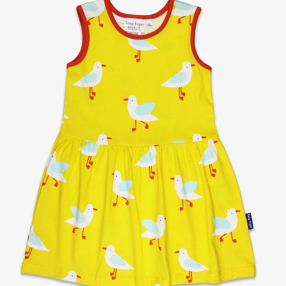 Organic Yellow Seagull Print Summer Dress Toby Tiger