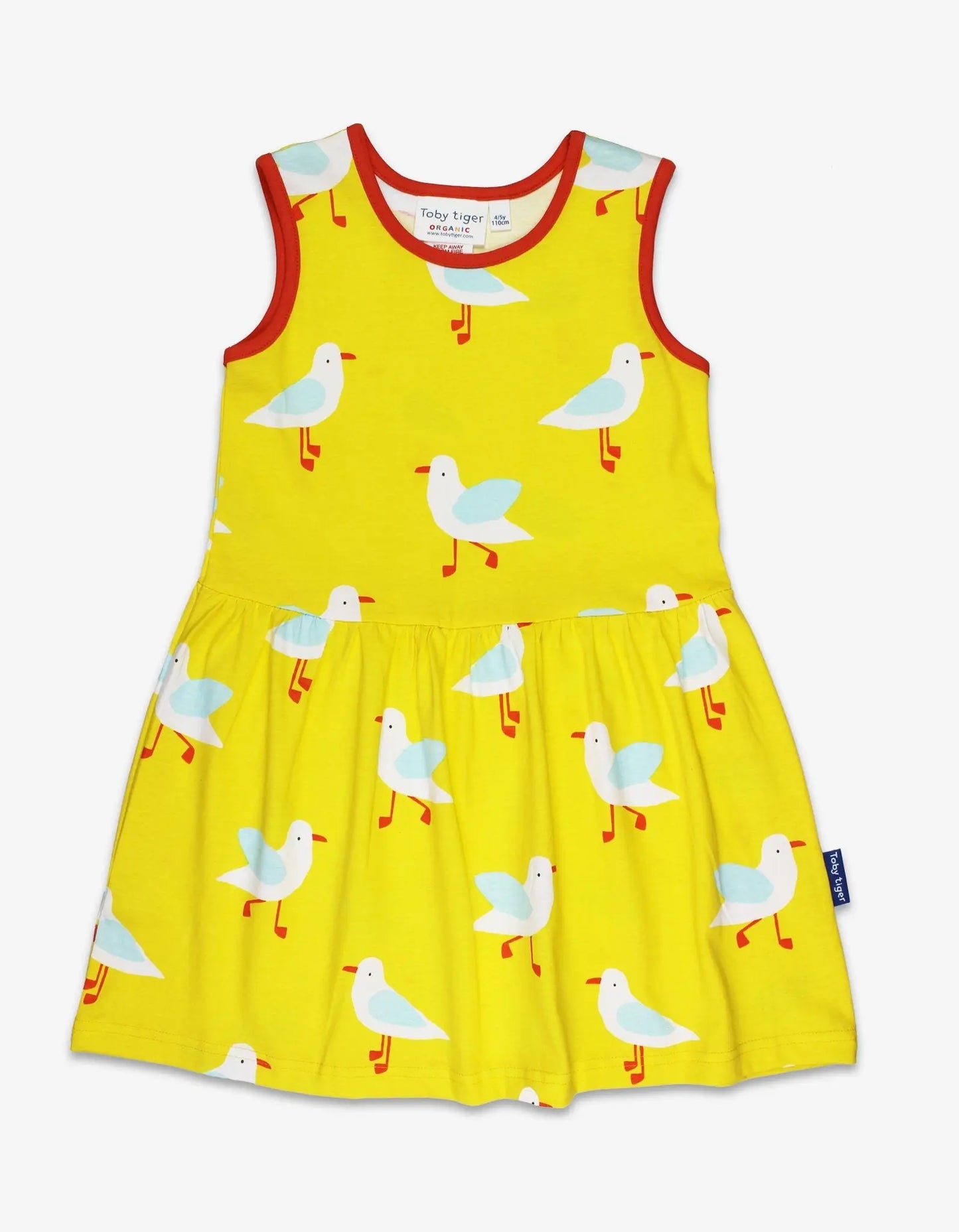 Organic Yellow Seagull Print Summer Dress Toby Tiger