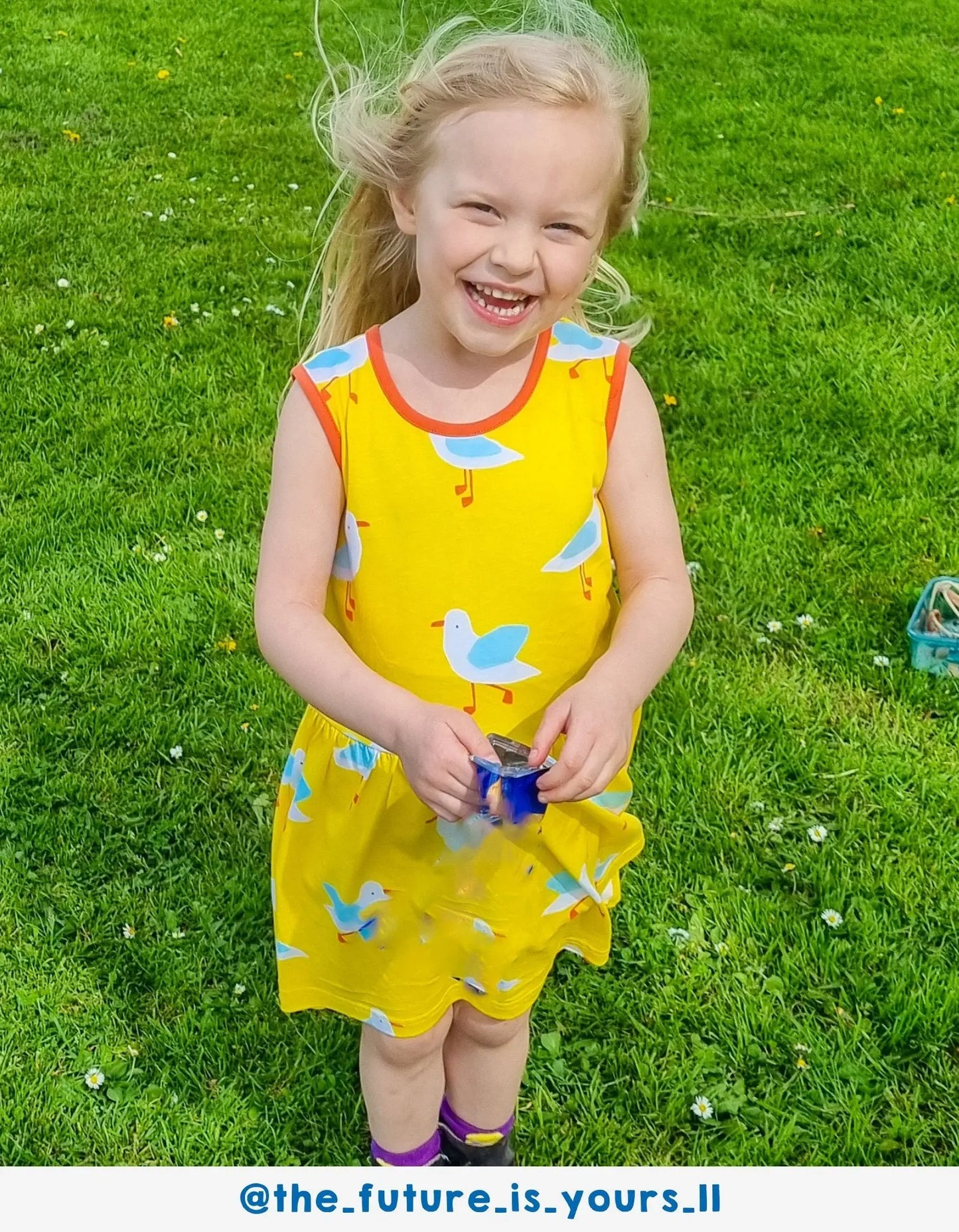 Organic Yellow Seagull Print Summer Dress Toby Tiger
