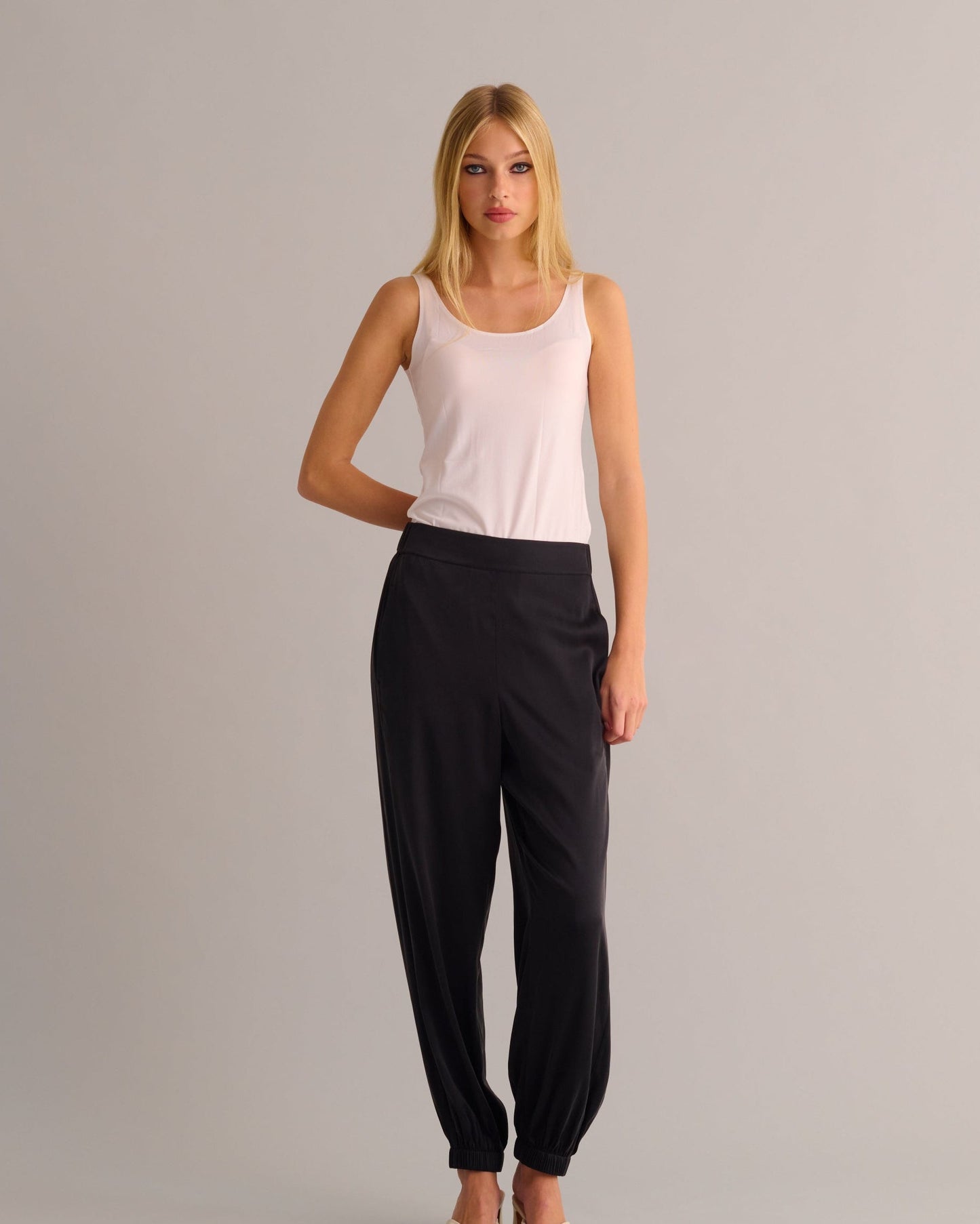 Black Washable Organic Stretch Silk Cuffed Joggers MAMU Dream