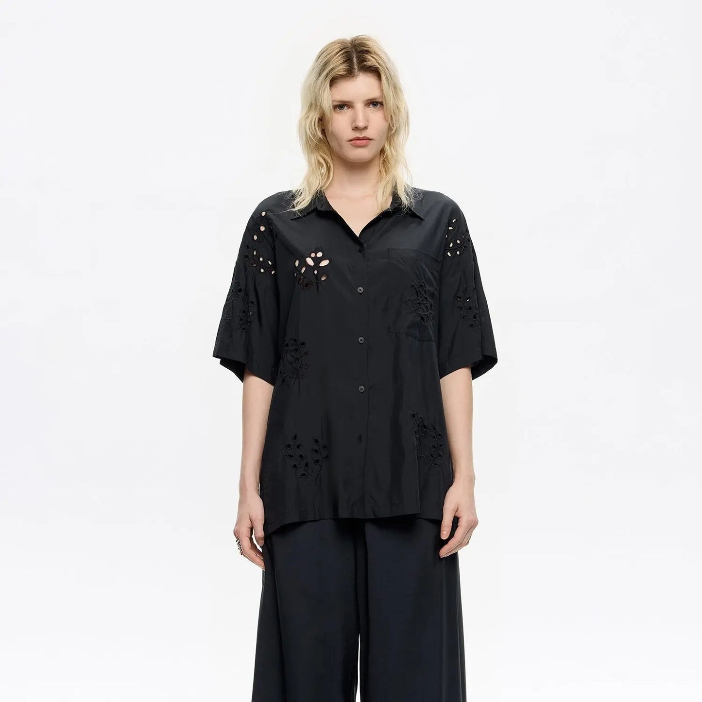 Oversize black shirt with embroidery Bimba y Lola UK