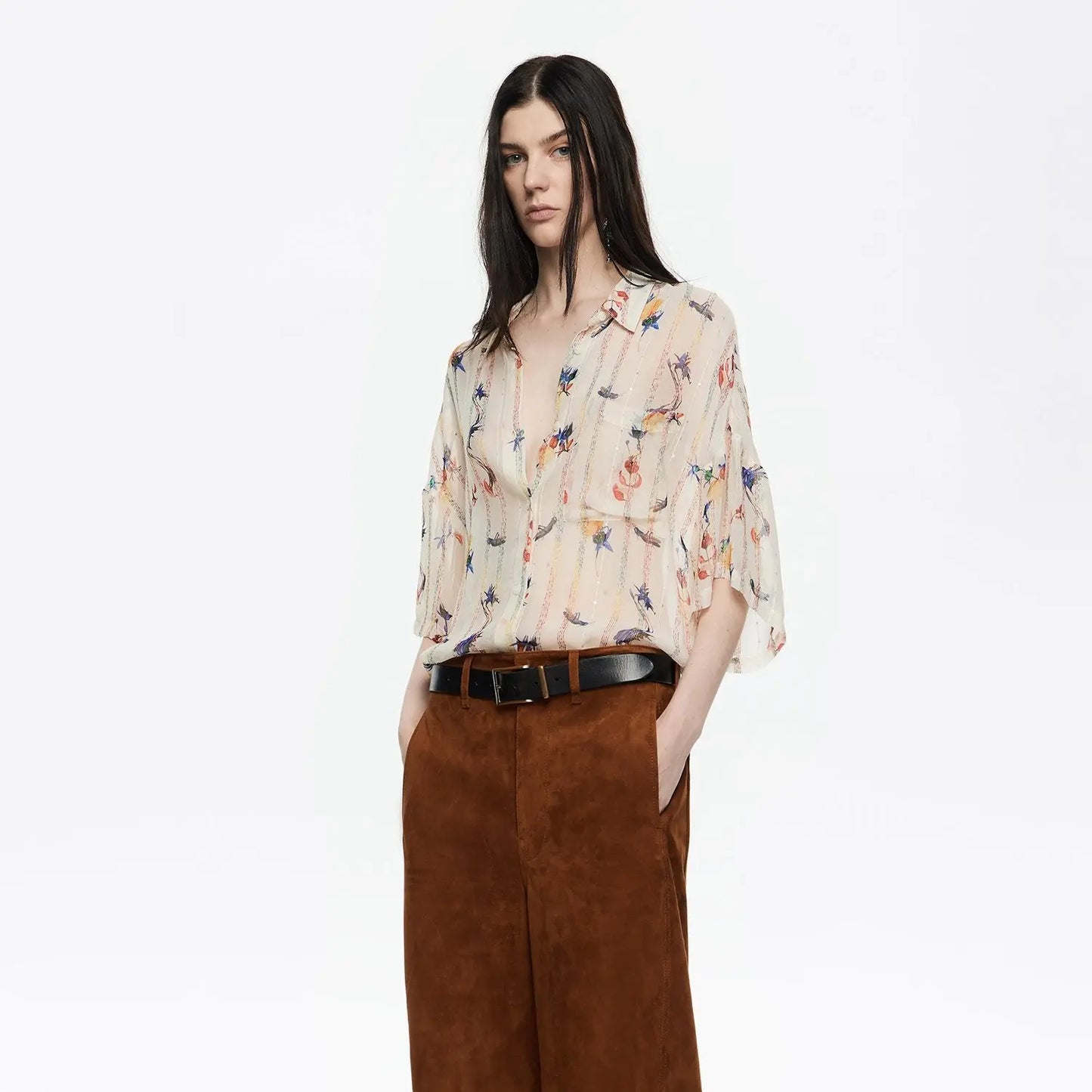 Oversize ivory Flowers Scan shirt Bimba y Lola UK