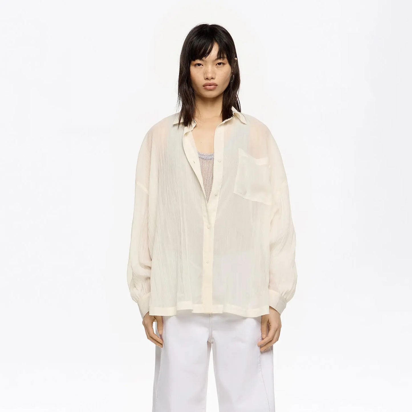 Oversize ivory pleated shirt Bimba y Lola UK